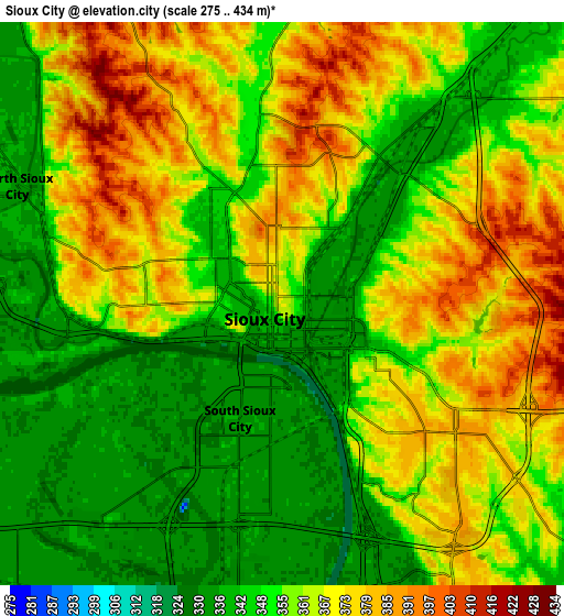 Zoom OUT 2x Sioux City, United States elevation map