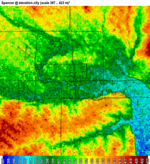 Zoom OUT 2x Spencer, United States elevation map