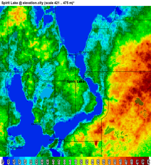 Zoom OUT 2x Spirit Lake, United States elevation map