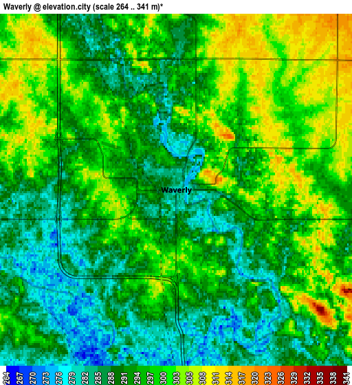 Zoom OUT 2x Waverly, United States elevation map