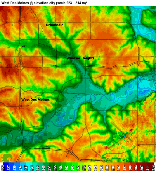 Zoom OUT 2x West Des Moines, United States elevation map