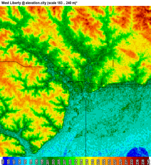 Zoom OUT 2x West Liberty, United States elevation map