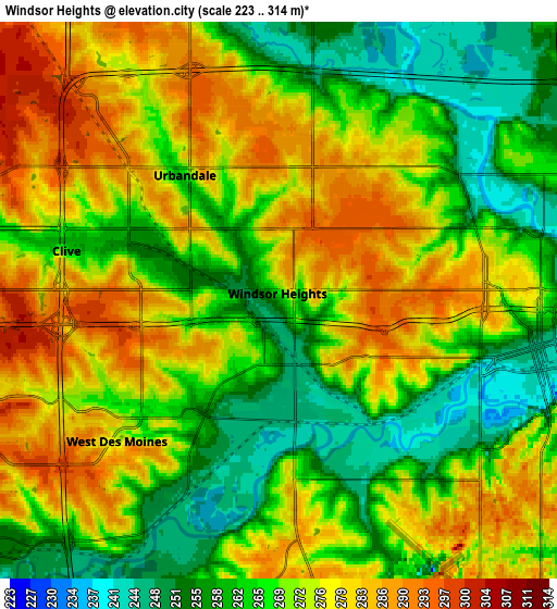 Zoom OUT 2x Windsor Heights, United States elevation map