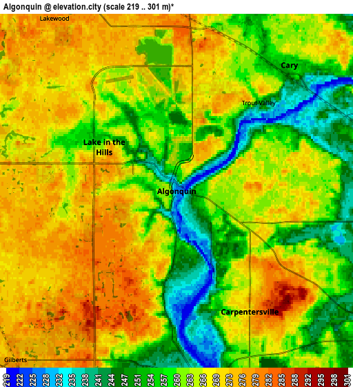 Zoom OUT 2x Algonquin, United States elevation map