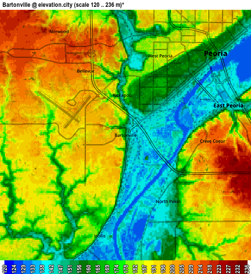 Zoom OUT 2x Bartonville, United States elevation map