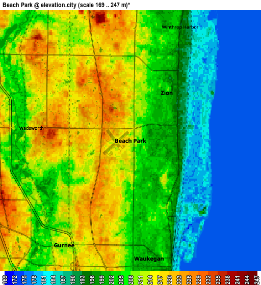 Zoom OUT 2x Beach Park, United States elevation map