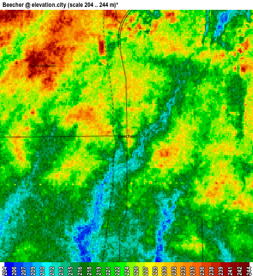 Zoom OUT 2x Beecher, United States elevation map