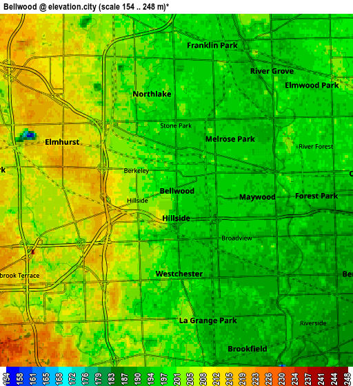 Zoom OUT 2x Bellwood, United States elevation map