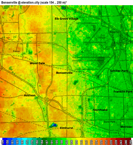 Zoom OUT 2x Bensenville, United States elevation map