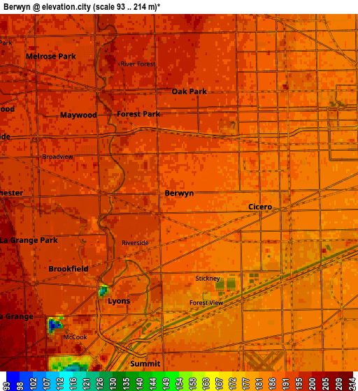 Zoom OUT 2x Berwyn, United States elevation map