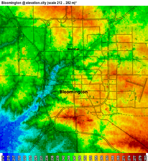 Zoom OUT 2x Bloomington, United States elevation map