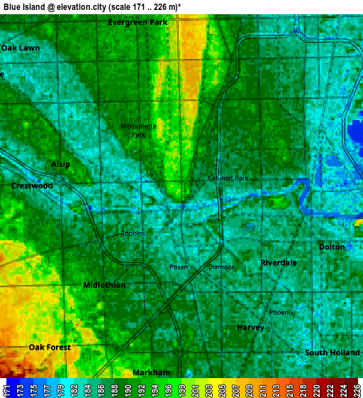 Zoom OUT 2x Blue Island, United States elevation map