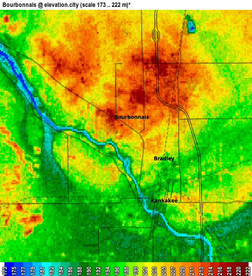 Zoom OUT 2x Bourbonnais, United States elevation map