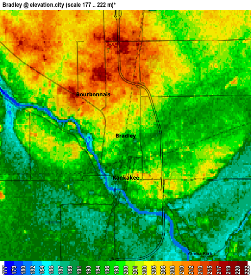 Zoom OUT 2x Bradley, United States elevation map