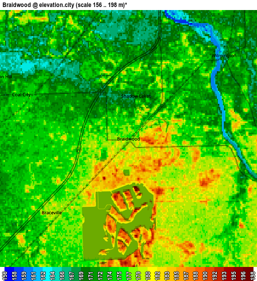 Zoom OUT 2x Braidwood, United States elevation map