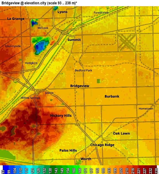 Zoom OUT 2x Bridgeview, United States elevation map