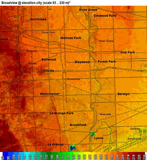 Zoom OUT 2x Broadview, United States elevation map