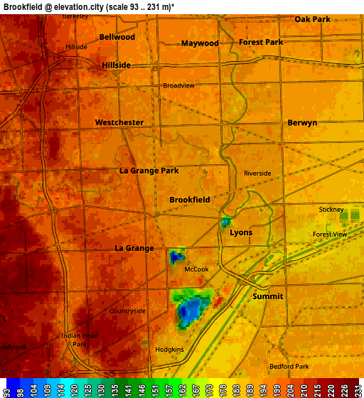 Zoom OUT 2x Brookfield, United States elevation map