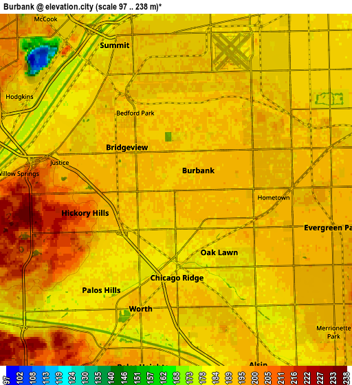 Zoom OUT 2x Burbank, United States elevation map