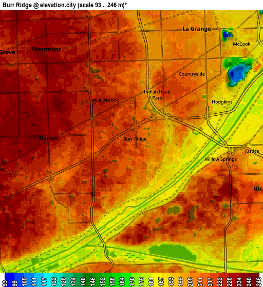 Zoom OUT 2x Burr Ridge, United States elevation map