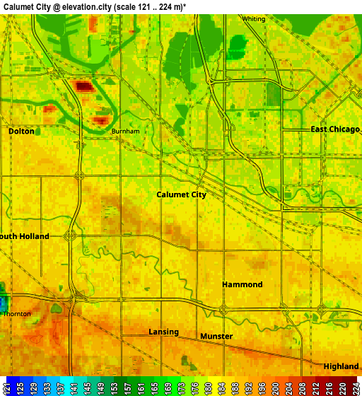 Zoom OUT 2x Calumet City, United States elevation map