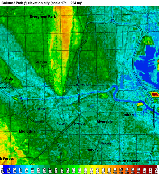 Zoom OUT 2x Calumet Park, United States elevation map