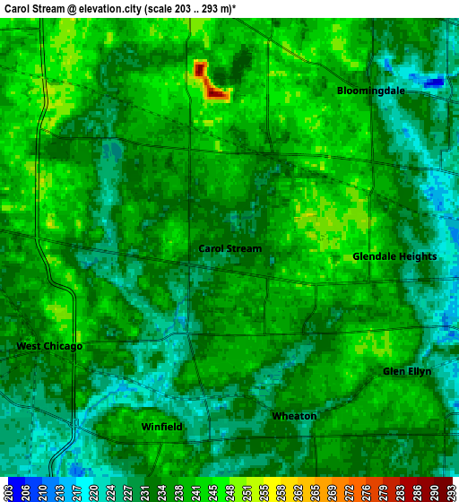 Zoom OUT 2x Carol Stream, United States elevation map