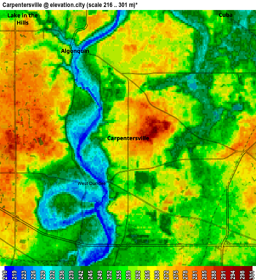 Zoom OUT 2x Carpentersville, United States elevation map