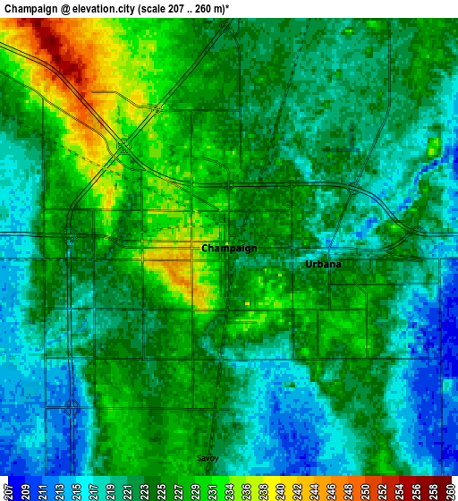 Zoom OUT 2x Champaign, United States elevation map