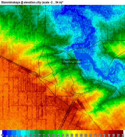 Zoom OUT 2x Starominskaya, Russia elevation map