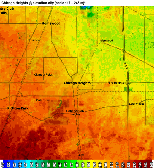 Zoom OUT 2x Chicago Heights, United States elevation map