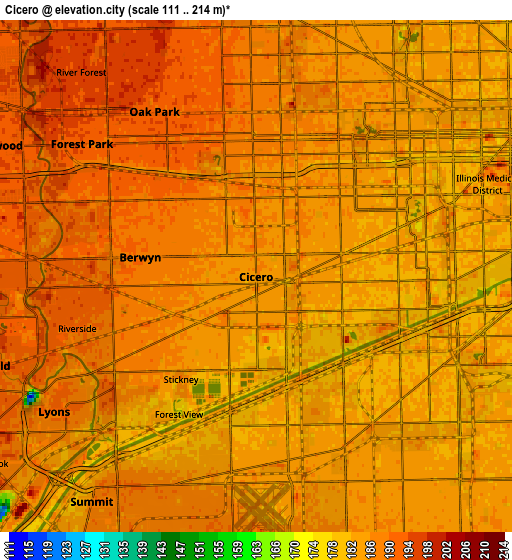 Zoom OUT 2x Cicero, United States elevation map