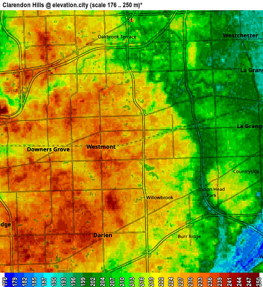 Zoom OUT 2x Clarendon Hills, United States elevation map