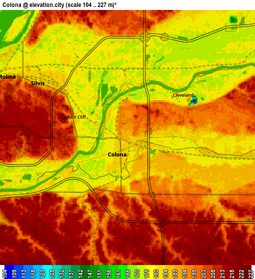 Zoom OUT 2x Colona, United States elevation map