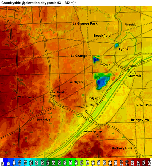 Zoom OUT 2x Countryside, United States elevation map