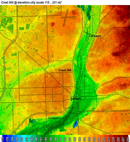 Zoom OUT 2x Crest Hill, United States elevation map