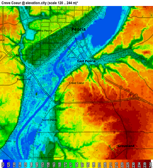 Zoom OUT 2x Creve Coeur, United States elevation map