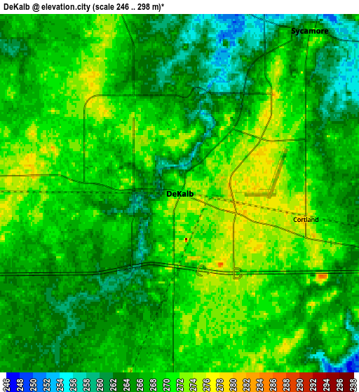 Zoom OUT 2x DeKalb, United States elevation map