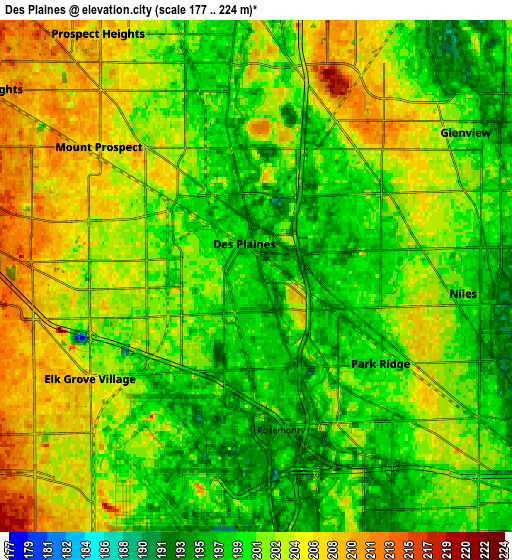 Zoom OUT 2x Des Plaines, United States elevation map