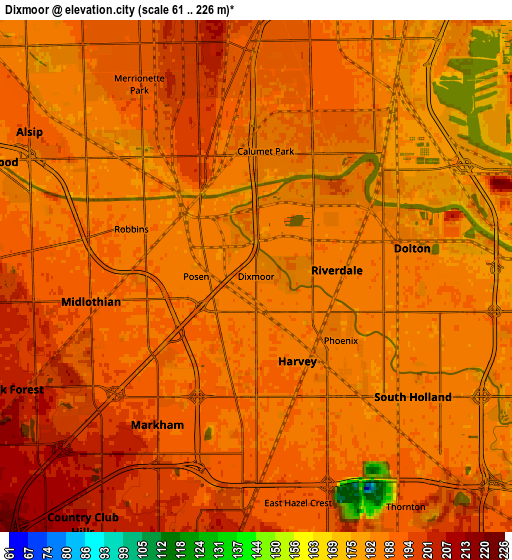 Zoom OUT 2x Dixmoor, United States elevation map