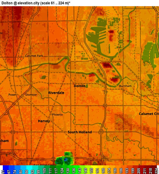 Zoom OUT 2x Dolton, United States elevation map