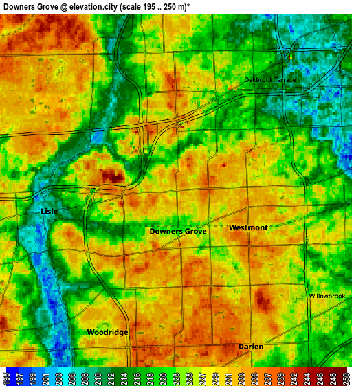 Zoom OUT 2x Downers Grove, United States elevation map