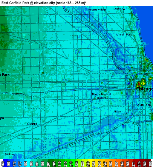 Zoom OUT 2x East Garfield Park, United States elevation map
