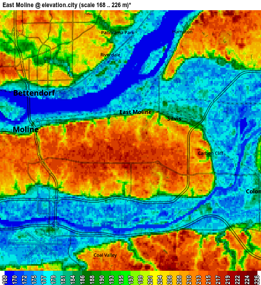 Zoom OUT 2x East Moline, United States elevation map