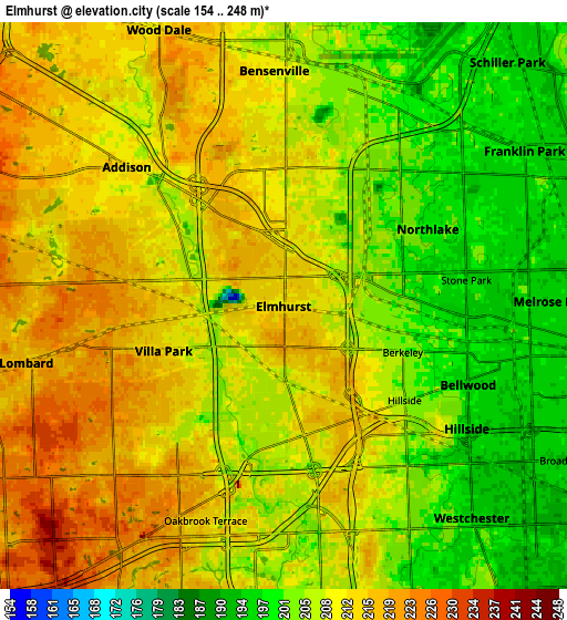 Zoom OUT 2x Elmhurst, United States elevation map