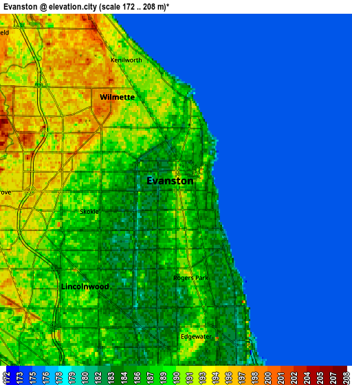 Zoom OUT 2x Evanston, United States elevation map
