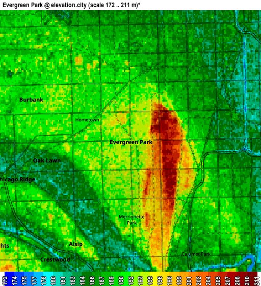 Zoom OUT 2x Evergreen Park, United States elevation map