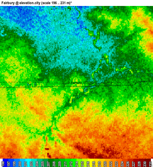 Zoom OUT 2x Fairbury, United States elevation map