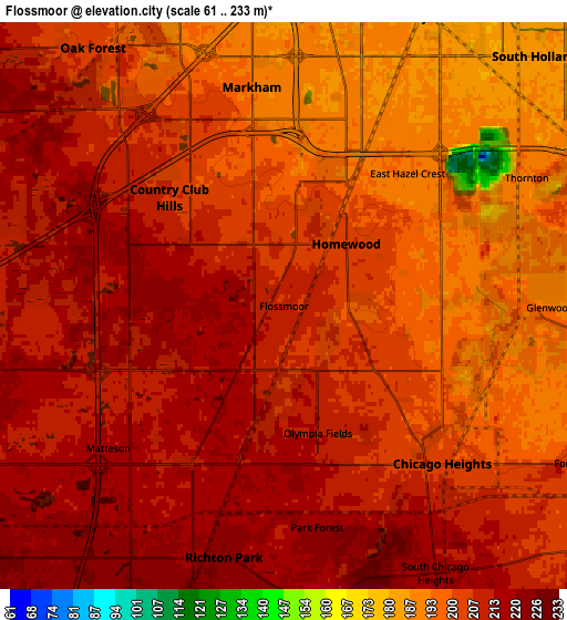 Zoom OUT 2x Flossmoor, United States elevation map