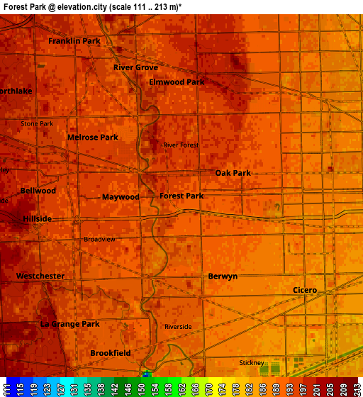 Zoom OUT 2x Forest Park, United States elevation map